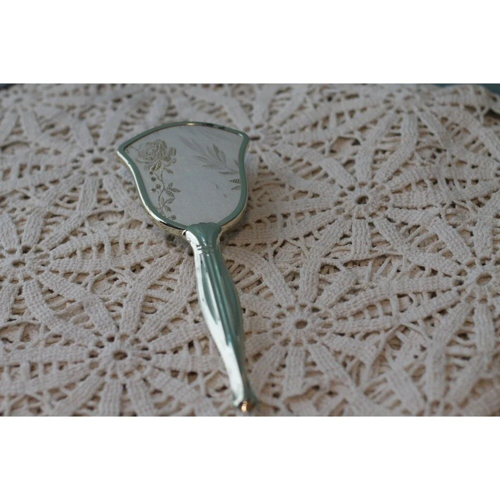 Antique Silver toned Hair Brush Roses Flowers